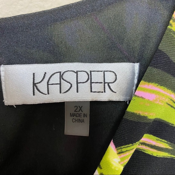 Kasper | Black Pink Green Hibiscus Dress - Picture 8 of 10